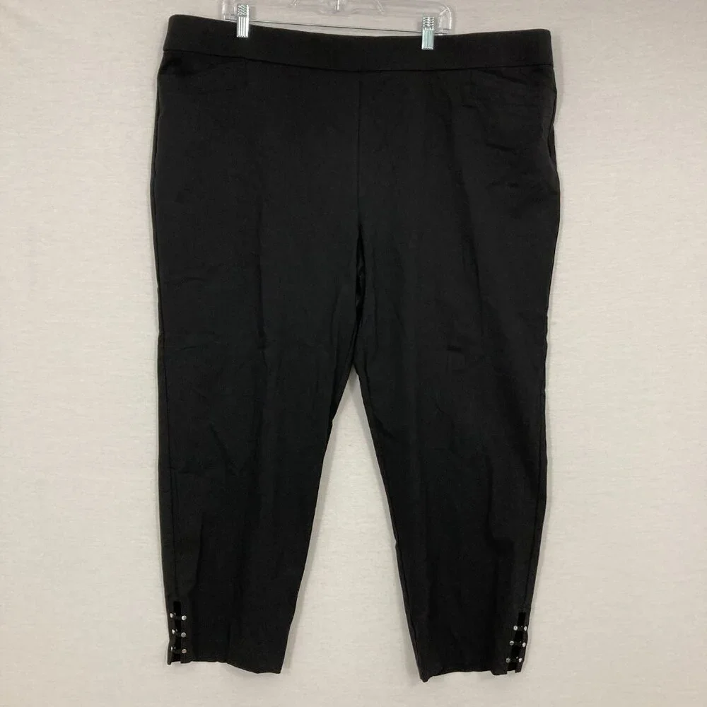 New Avenue Black Soft Stretch Comfy Button Hem Detail Pull-on Crop Pants size 26